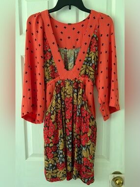 Free People Coral Floral V-Neck Maxi Dress